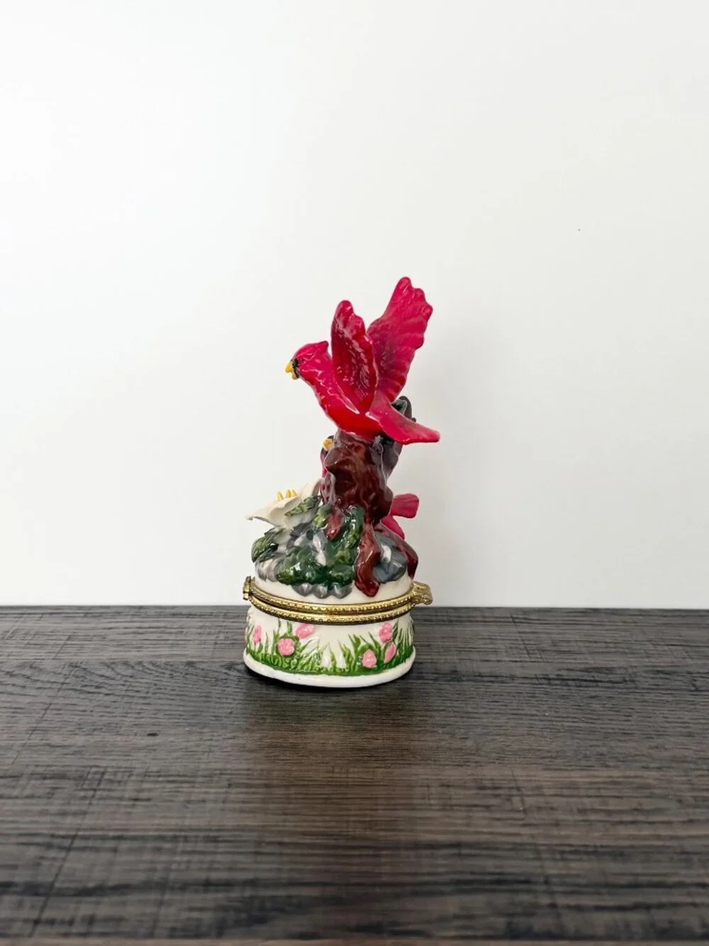 Vintage Cardinal Bird Trinket Box Porcelain Hinged Jewelry Box‎ Cottagecore